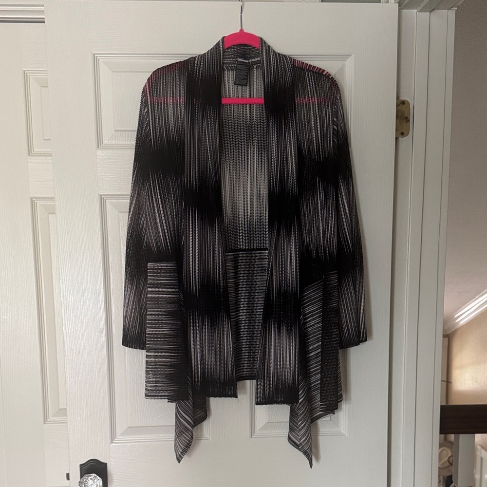 Chico's Travelers Black and White Striped Cardigan